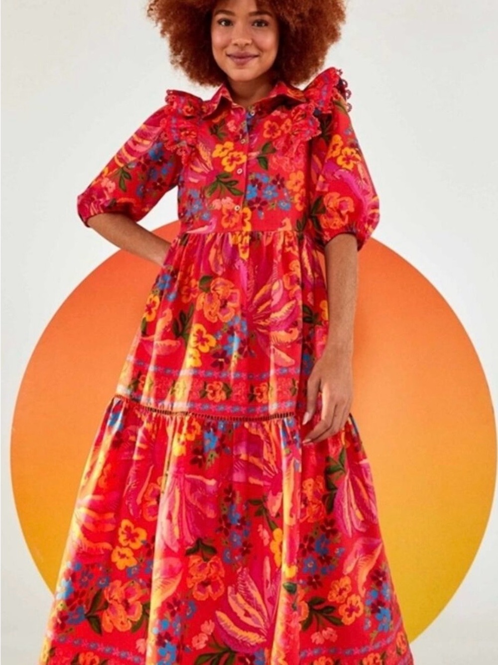 FARM Rio Red Springs Bananas Midi Dress